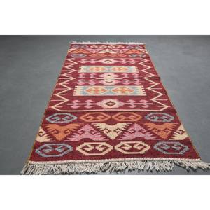 Alfombra Vintage de 2.6x5 pies, Alfombra Turca, Alfombra de Lana a Cuadros Rojos - Product Image 2