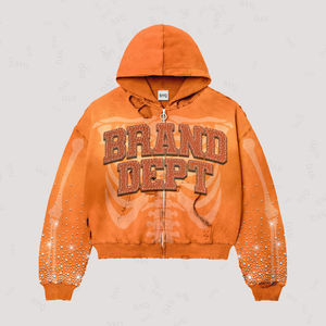 Top Quality OEM Custom Cotton Embroidery Leather Patch Letters Distressed Sun-faded Shiny <b>Rhinestones</b> <b>Hoodie</b> - Product Image 1