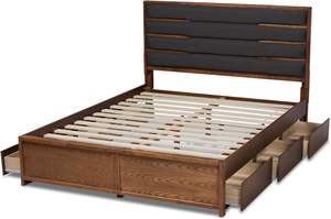 Baxton Studio Stylish Queen <b>Platform</b> <b>Bed</b> in Dark Grey/Walnut Solid Wood Traditional Design - Product Image 6