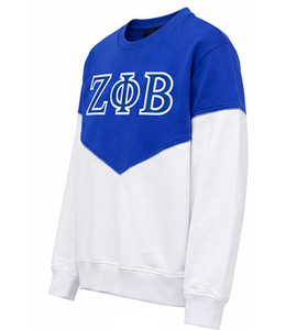 Blue <b>White</b> Colorblock Greek Letter Crewneck Winter Polyester Front Custom Patch Women's Long Sleeve Pullover Sweatshirt <b>Hoodie</b> - Product Image 3