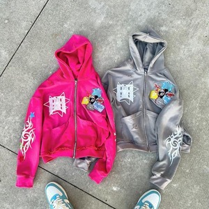 เสื้อฮู้ดแบบมีซิปของผู้ชายเสื้อแนวสตรีทแวร์ไซส์ใหญ่ซีดซีดซีดซีดจากแสงแดดออกแบบได้ตามต้องการ - Product Image 2