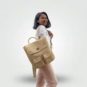 Mochila de Rafia para Mujer, Diseño Cuadrado Informal, Correa de Hombro Desmontable, Gran Capacidad, Cierre Interior con Cremallera, Ligera - Product Image 3