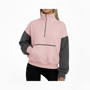 Sweat-shirts longs d'hiver en polaire épais avec fermeture éclair pour femmes et unisexe, personnalisables, à col montant, avec logo brodé et sequins sur le devant - Product Image 2