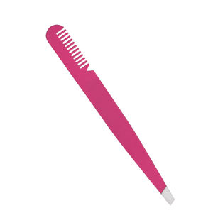 Pince à épiler en acier inoxydable de haute qualité avec logo personnalisé, à pointe inclinée, avec peigne et clip, options roses, vente en gros - Product Image 3