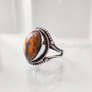 Anillo de Plata de Ley 925 para Mujer con Gema de Jaspe Abeja Natural, Estilo Bohemio, Regalo de Boda o Cumpleaños, Joyería Hecha a Mano - Product Image 2