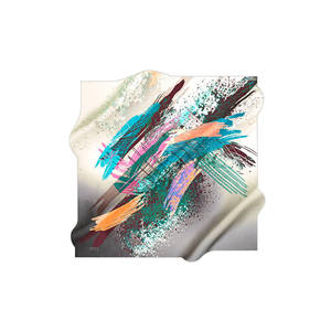 Satin Silk Long Square Scarf with Abstract Designer Pattern - Product Image 1