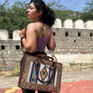 กระเป๋าโท้ทหนัง aztec แฮนด์เมดของจริงกระเป๋าช้อปปิ้งมีสไตล์หรูหราสไตล์วินเทจอุปกรณ์เสริมกระเป๋าหนัง - Product Image 1