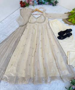 DESIGNER FENDY SATIN RAMBO SEQUENCE EMBROIDERY WORK COTTON GOWN BOTTOM KURTI MULTI COLOR WEDDING WEAR WHOLESALE PRICE ETHNIC - Product Image 3