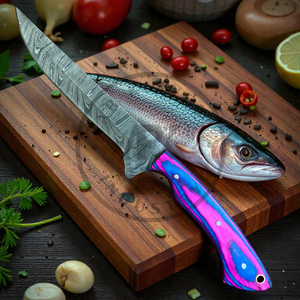 Couteaux à fileter en acier de Damas forgés à la main, écologiques, ambidextres, ensemble de couteaux à fileter flexibles pour poisson, avec étui en cuir, couteaux de cuisine - Product Image 3