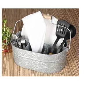 Rustic Farmhouse Galvanized Metal Picnic Caddy Galvanized 6 Compartments Kitchen <b>Utensil</b> Holder - Product Image 5