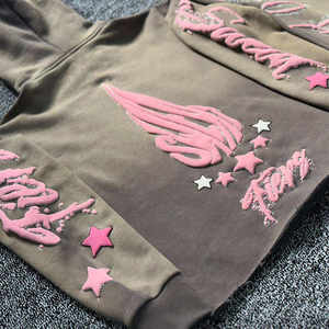 ชุดเซ็ตเสื้อฮู้ดดี้และกางเกงวอร์มทรงขาบานสไตล์วินเทจ ย้อมสีแบบแอซิดวอช คุณภาพสูง ผลิตตามสั่ง ผ้าฝ้ายถัก 100% สำหรับฤดูใบไม้ร่วง สไตล์ฮิปฮอป - Product Image 2