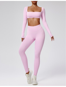 Ensemble de yoga 2 pièces sans couture pour femmes Leggings taille haute et soutien-gorge de sport respirant vêtements de sport extensibles à séchage rapide pour la salle de sport et le fitness - Product Image 4