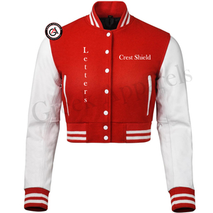 Delta | Sigma | Theta Sorority Veste de baseball courte brodée grecque pour femmes Corps en laine Manches en cuir Veste Letterman - Product Image 1