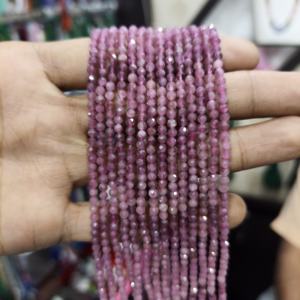 Collar de Cuentas de Cuarzo Turmalina Rosa Clásico de 4mm-12mm con Baño de Plata sobre Latón de 15 Pulgadas para Bodas y Regalos - Product Image 2