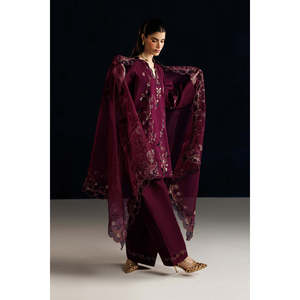 Chemise en mousseline de soie brodée IZNIK-3PC avec dupatta brodée en organza et pantalon, collection BIC-4884 - Product Image 3