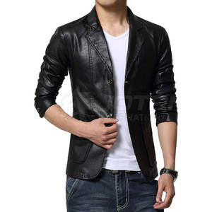 Custom Design Leather Blazer Solid Color Men Leather Blazer Streetwear Breathable Men Leather Blazer - Product Image 1