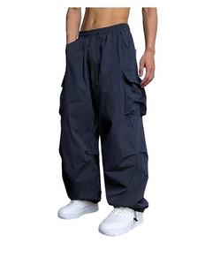 Pantalon cargo ample en toile pour homme, taille élastique, fermeture éclair, imperméable, respirant, poches, coupe ample, style hip-hop - Product Image 1