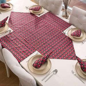Ensemble de chemins de table 2 pièces 100% coton motif flocon de neige rouge avec 1 chemin de table triangulaire 50x150cm et 1 chemin de table rectangulaire 50x150cm - Product Image 1