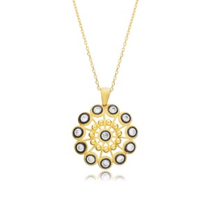 สร้อยคอจี้รูปทรงแมนดาลาสีดำประดับเพชร CZ ชุบโรเดียม งานฝีมือตุรกี เครื่องประดับเงินแท้ 925 สุดอินเทรนด์ - Product Image 4