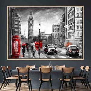 Elegant Modern Art Canvas Print - Abstract Cityscape with Big Ben,1P:Gold <b>Framed</b> - Product Image 1