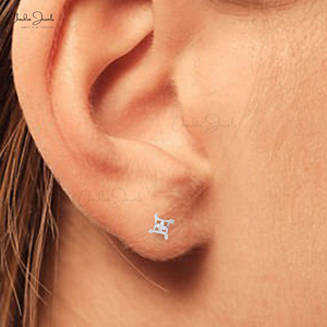 Pendientes de oro blanco de 14K, pendientes de tuerca básicos con empuje hacia atrás y diamantes de 0,14 CTW, pendientes de tuerca de diamantes redondos para mujer, garantía de calidad - Product Image 4
