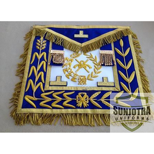 Grand Lodge ชุดเดรสของเจ้าหน้าที่ผ้ากันเปื้อนเย็บปักด้วยมือทำจากหนังแท้ขอบทองแท่ง - Product Image 4