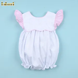 Düz kabarcık pembe kollu beyaz kız için-OEM ODM toptan el önlüklü kabarcık romper bodysuit kız giyim set-bb3333