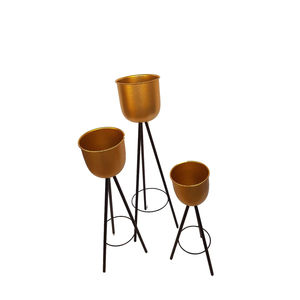 Macetas Triples de Metal Negro con Forma Triangular y Soporte Dorado, Decoración para el Hogar, Macetas al por Mayor para Jardín - Product Image 3