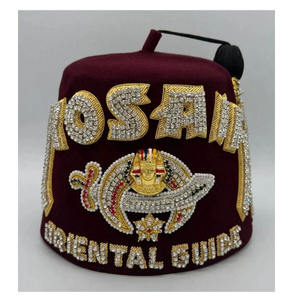 Chapeau fez maçonnique Triple Jewel avec pierres métalliques au dos sur fil d'or, grand fez maçonnique de qualité supérieure, chapeau fez Shriner maçonnique avec étui disponible - Product Image 1