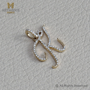K Pendant Natural Pave Diamond Initial <b>Charm</b> Pendant K Letter 14k Yellow Gold Handmade Jewelry <b>Christmas</b> Gift I Alphabet Pendant - Product Image 4