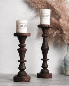 Best Selling High Quality Dark Wood Candle <b>Holder</b> Stand Set of 2 for Wedding Decorative <b>Wooden</b> Carved Candle <b>Holder</b> Stand Sets - Product Image 4