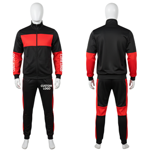 Custom Unisex Black <b>Red</b> Track <b>Suit</b> Full Zip Simple Design 100% Polyester Four-Way Stretch Lightweight Quick Dry Regular Fit - Product Image 2