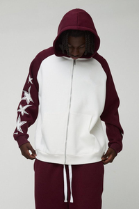 Chándal de 2 Colores, 100% Algodón, Logotipo Estampado, Chándal Extra Grande con Pantalones Apilados y Sudadera con Cremallera para Hombre - Product Image 3