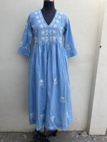 Robe longue d'été décontractée pour femme, en coton et lin, respirante, brodée, style vintage, coupe ajustée, à volants, éco-responsable