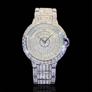 Reloj de Cuarzo de Lujo Eclipse de 42 mm, Caja Completamente Adornada con Cristales, Correa de Acero Inoxidable, Fecha Automática, Resistente al Agua 3BAR, Unisex, Estilo Hip-Hop - Product Image 1