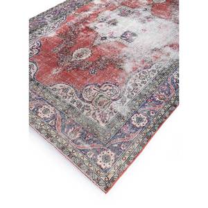 Tapis en laine noués à la main vintage rouge et orange Pae-2411 – Nouveau tapis de salon avec motifs abstraits rectangulaires et médaillon pour couloir - Product Image 2