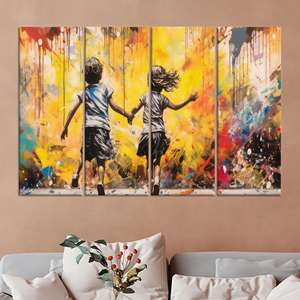 Affiche sur toile Street Art pour enfants, impression murale Graffiti Enfance Joyeuse, LOT DE 4 TOILES - Product Image 1