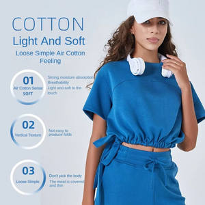 ชุดวอร์มกางเกงวิ่งพร้อมสเวตเตอร์กางเกงมีฮู้ดโอเวอร์ไซส์สำหรับผู้หญิงชุดเล่นโยคะขาสั้นไร้ตะเข็บเปิดไหล่ - Product Image 6