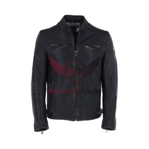 Prendas de abrigo de motorista de cuero duradero para hombres Chaqueta acolchada de invierno negra elegante con diseño de moda de calle alta para motocicletas - Product Image 1