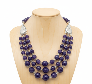 High Quality 18-Inch <b>Silver</b> 925 Freshwater Beaded <b>Necklace</b> for Women Hand Knotted with Natural Amethyst Stone Fashion Accessory - Product Image 1