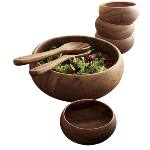 2025 <b>Large</b> Acacia Wooden <b>Bowl</b> Wood <b>Salad</b> Serving <b>Bowl</b> Set with Servers Bamboo <b>Bowls</b> Best Kitchenware Item - Product Image 1
