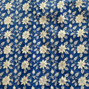 Blue Block Print Cotton Cambric 60X60 Running Fabric Traditional Jaipuri Print Cotton Fabric - Product Image 5