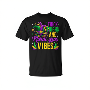 T-shirt da donna Mardi Gras Vibes con design a cosce abbondanti e maschera - Abbigliamento promozionale - Product Image 2