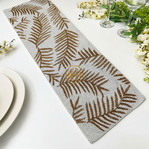 Handmade Embroidered Table Runner and <b>Placemat</b> Modern Floral Pattern with Custom <b>Glass</b> Beads Designed in USA/EU - Product Image 4