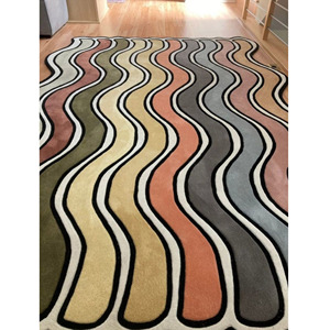 Tapis en laine à motif ondulé multicolore de luxe Tapis moderne tufté à la main pour salon et chambre à coucher - Product Image 4