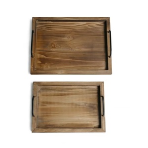 Juego de bandejas de estilo de diseño moderno Premium Bandeja de madera decorativa para el hogar contemporáneo con dos asas de metal Bandeja india de bajo precio - Product Image 2
