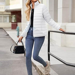 <b>Women</b> Winter <b>Quilted</b> Puffer <b>Jacket</b> <b>Lightweight</b> Warm Coat with Stand Collar Full Zip Outerwear white Color - Product Image 6