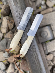Cuchillo cortador de toro de acero de Damasco hecho a mano de 8 pulgadas con mango de madera y Funda de cuero cuchillo de vaquero occidental - Product Image 4