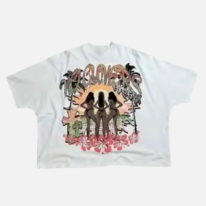 T-shirt graphique en éponge française personnalisé ourlet brut à manches courtes épaule tombante recadrée impression numérique t-shirt surdimensionné pour hommes - Product Image 5