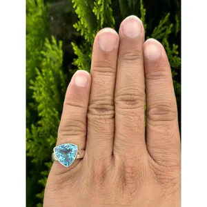 925 Silver Romantic <b>Adjustable</b> Gemstone <b>Ring</b> Blue Topaz Bezel Setting Licensed Private Brand Free Size for Lovers' Hand Shape - Product Image 3